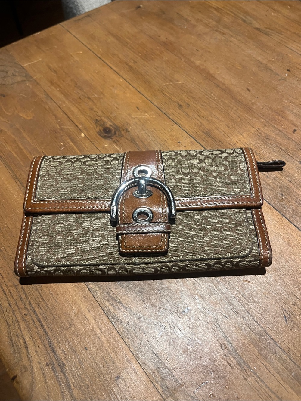 Signature Pattern Brown Canvas Wallet with Leather Trim